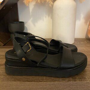 Portland Leather Patina Soho Wedge Sandal Black 8